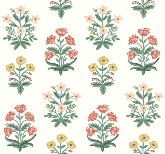 York Wallcoverings Rifle Paper Co. Second Edition Mughal Rose White and Pink Wallpaper  Florals and Flowers Whites and Off-Whites   - RP7349