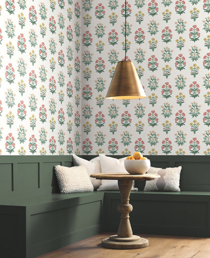York Wallcoverings Rifle Paper Co. Second Edition Mughal Rose White and Pink Wallpaper  Florals and Flowers Whites and Off-Whites   - RP7349