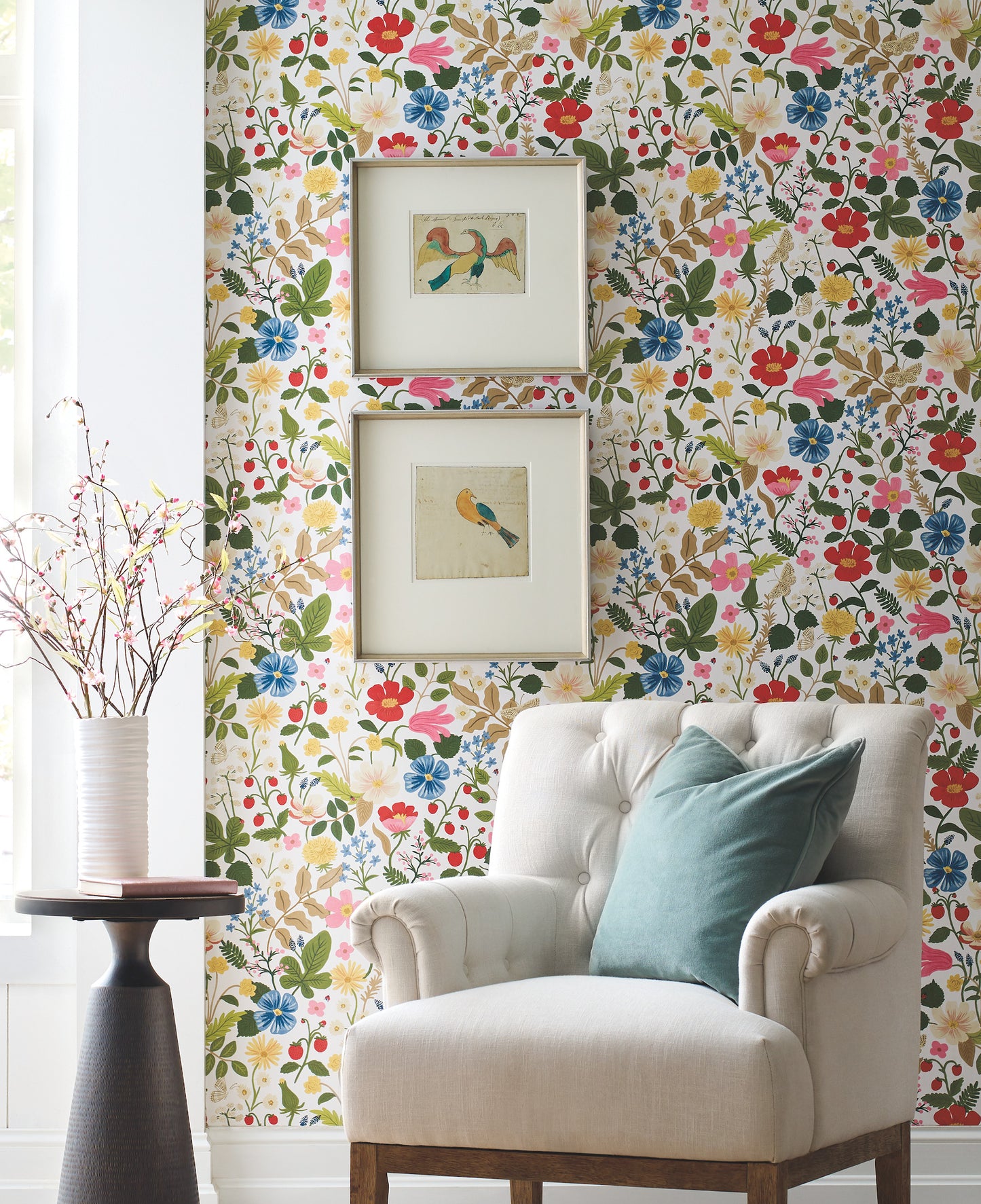 York Wallcoverings Rifle Paper Co. Second Edition Strawberry Fields White and Red Wallpaper  Florals and Flowers Whites and Off-Whites   - RP7354