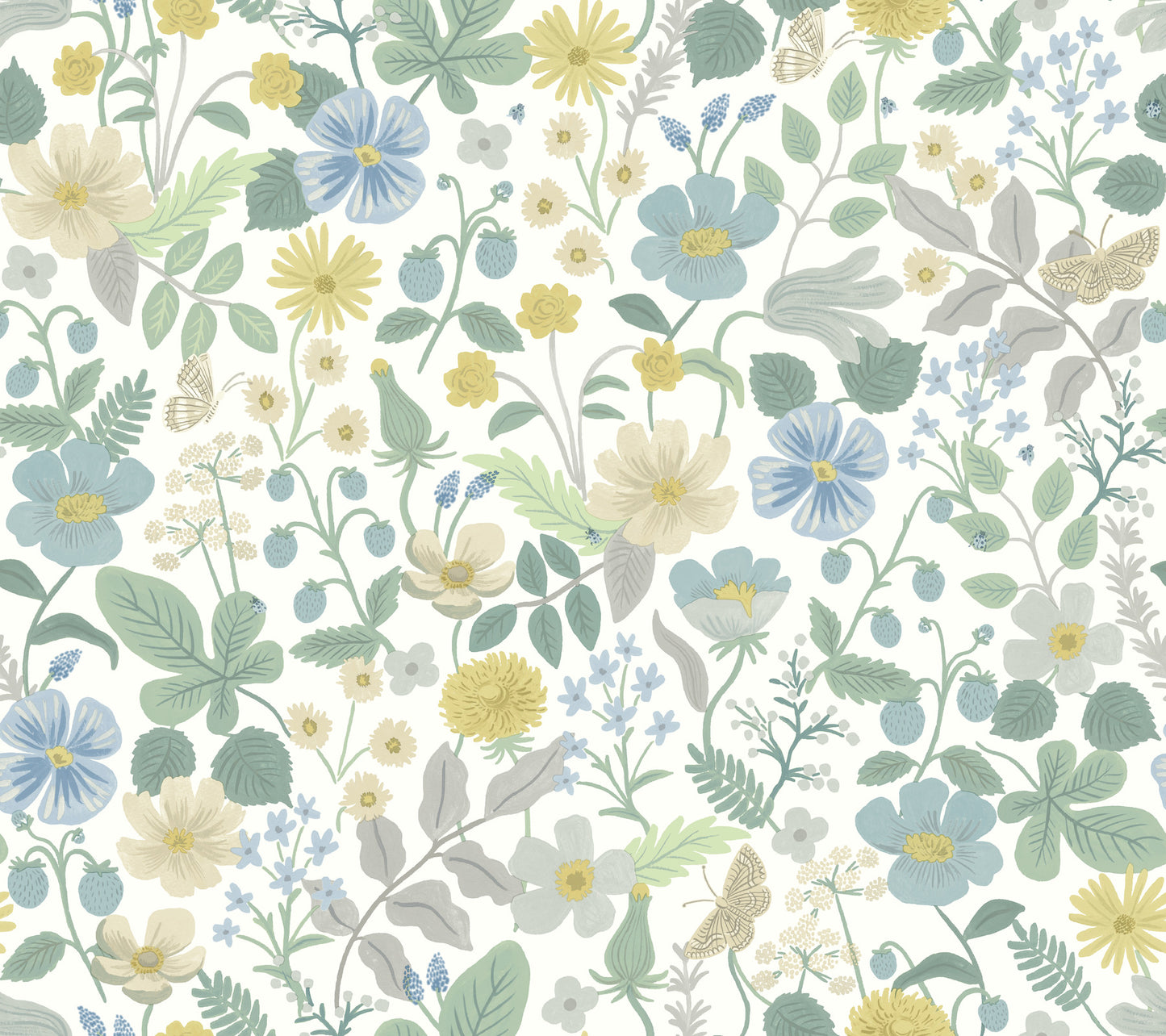 York Wallcoverings Rifle Paper Co. Second Edition Strawberry Fields White and Green Wallpaper  Florals and Flowers Whites and Off-Whites   - RP7357