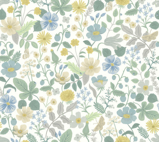York Wallcoverings Rifle Paper Co. Second Edition Strawberry Fields White and Green Wallpaper  Florals and Flowers Whites and Off-Whites   - RP7357