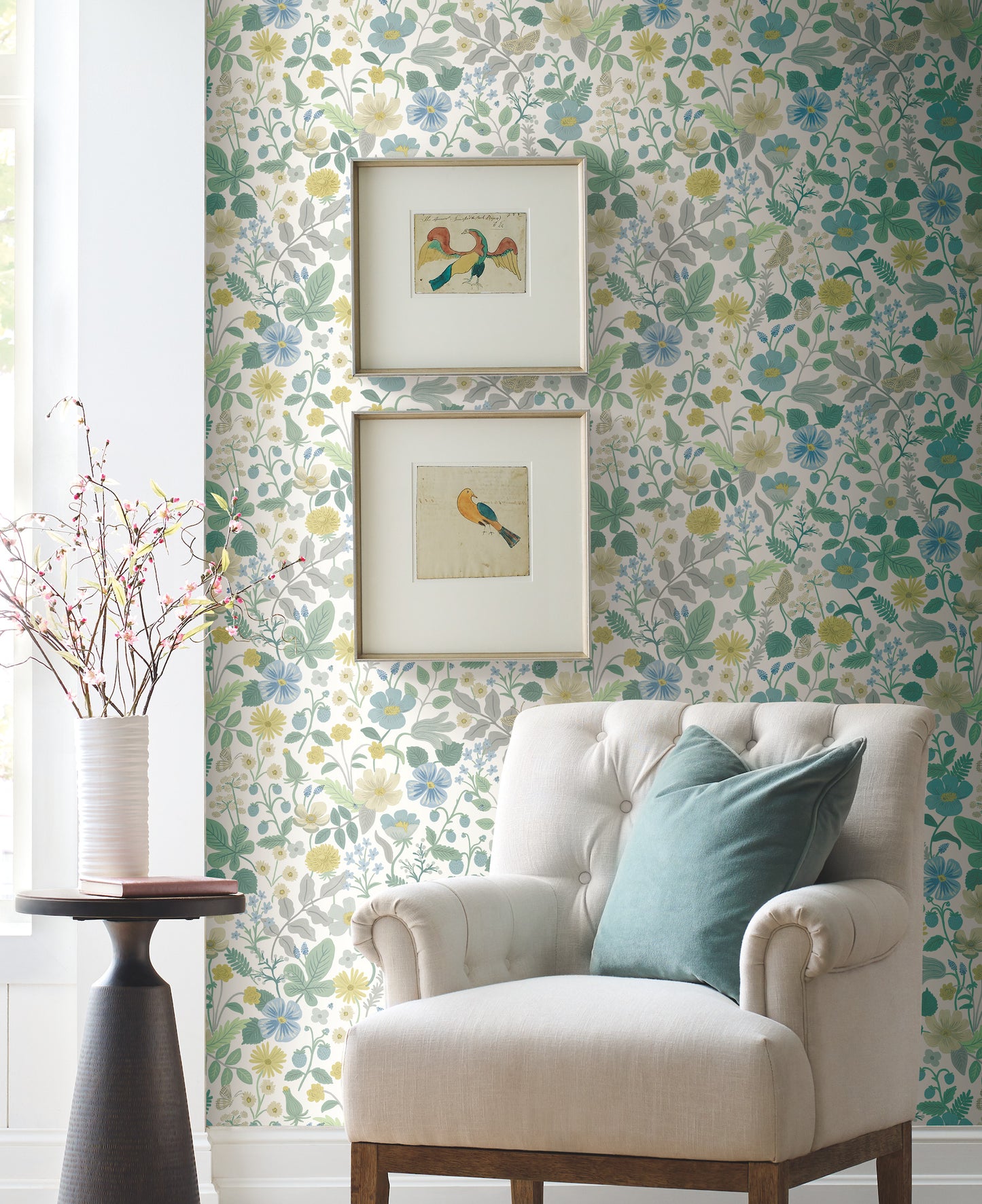 York Wallcoverings Rifle Paper Co. Second Edition Strawberry Fields White and Green Wallpaper  Florals and Flowers Whites and Off-Whites   - RP7357