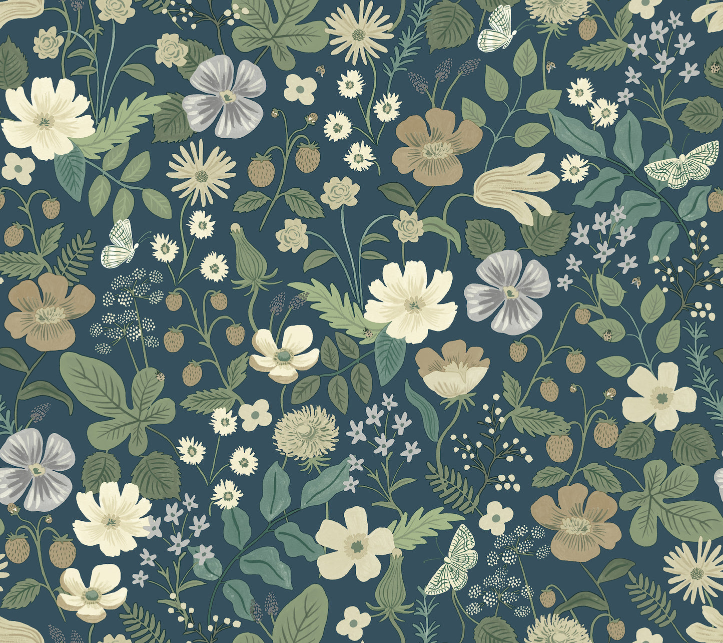 York Wallcoverings Rifle Paper Co. Second Edition Strawberry Fields Blue and Green Wallpaper  Florals and Flowers Blues   - RP7359