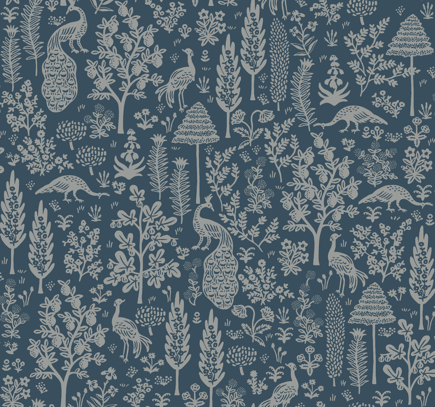 York Wallcoverings Rifle Paper Co. Second Edition Menagerie Toile Dark Blue Wallpaper  Botanical Blues   - RP7372