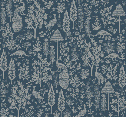 York Wallcoverings Rifle Paper Co. Second Edition Menagerie Toile Dark Blue Wallpaper  Botanical Blues   - RP7372