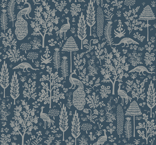 York Wallcoverings Rifle Paper Co. Second Edition Menagerie Toile Dark Blue Wallpaper  Botanical Blues   - RP7372
