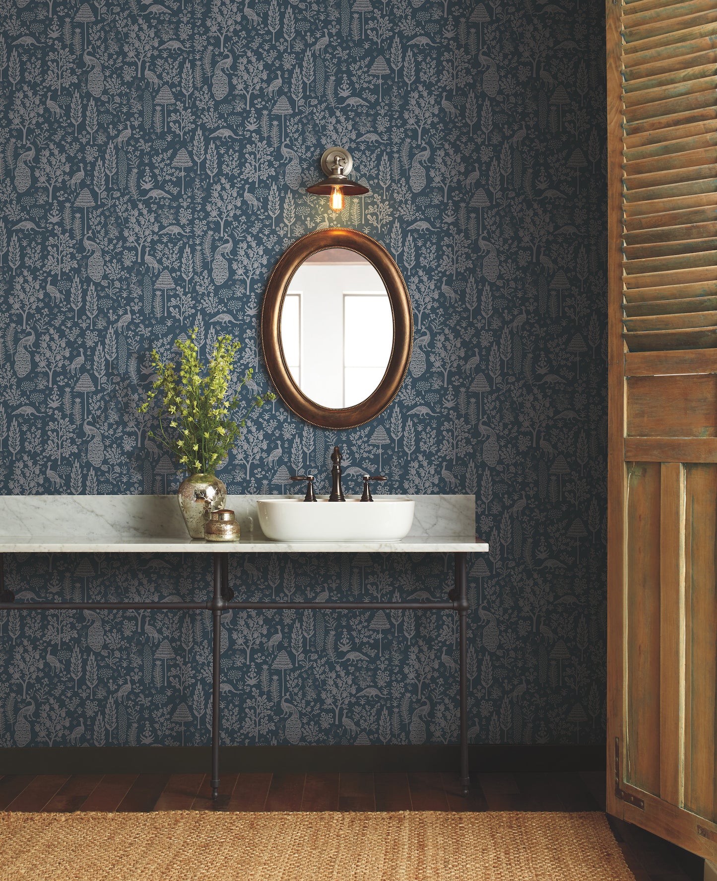 York Wallcoverings Rifle Paper Co. Second Edition Menagerie Toile Dark Blue Wallpaper  Botanical Blues   - RP7372