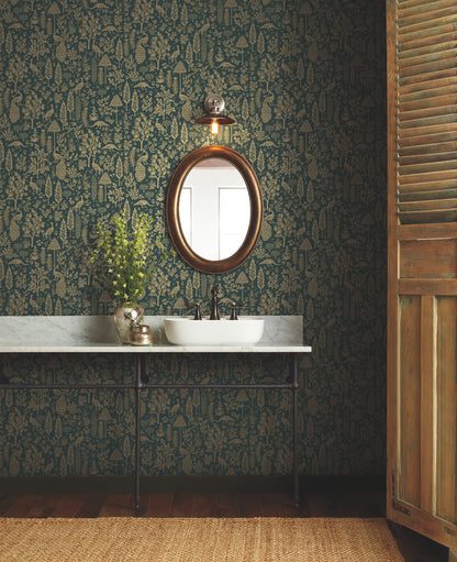 York Wallcoverings Rifle Paper Co. Second Edition Menagerie Toile Brown Wallpaper  Botanical Browns   - RP7373