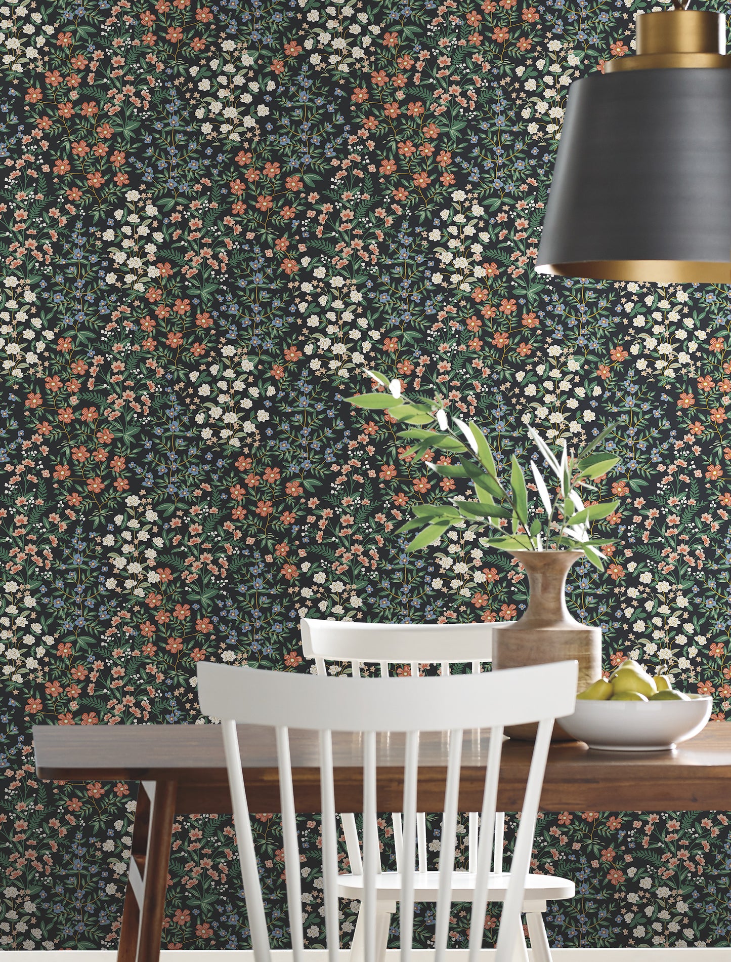 York Wallcoverings Rifle Paper Co. Second Edition Wildwood Garden Black and Red Wallpaper  Florals and Flowers Blacks   - RP7378