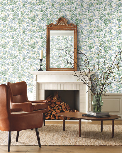 York Wallcoverings Rifle Paper Co. Second Edition Cornflower White and Green Wallpaper  Botanical Whites and Off-Whites   - RP7382