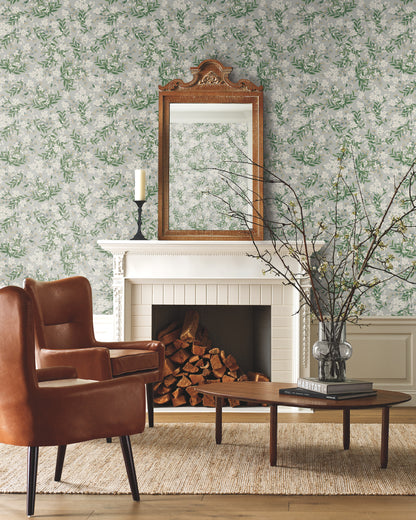 York Wallcoverings Rifle Paper Co. Second Edition Cornflower Grey and Green Wallpaper  Botanical Greens   - RP7383