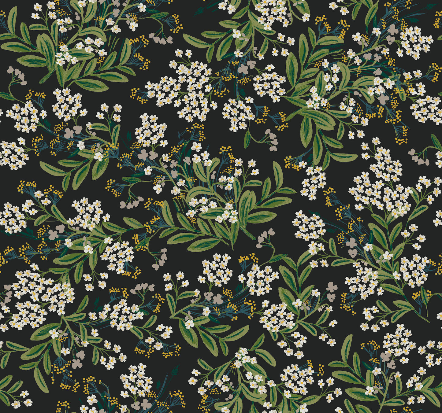 York Wallcoverings Rifle Paper Co. Second Edition Cornflower Black and Green Wallpaper  Botanical Greens   - RP7384