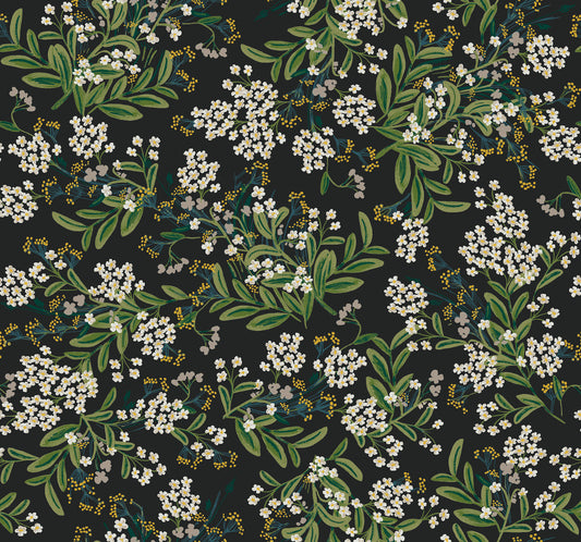 York Wallcoverings Rifle Paper Co. Second Edition Cornflower Black and Green Wallpaper  Botanical Greens   - RP7384