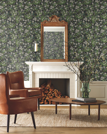 York Wallcoverings Rifle Paper Co. Second Edition Cornflower Black and Green Wallpaper  Botanical Greens   - RP7384