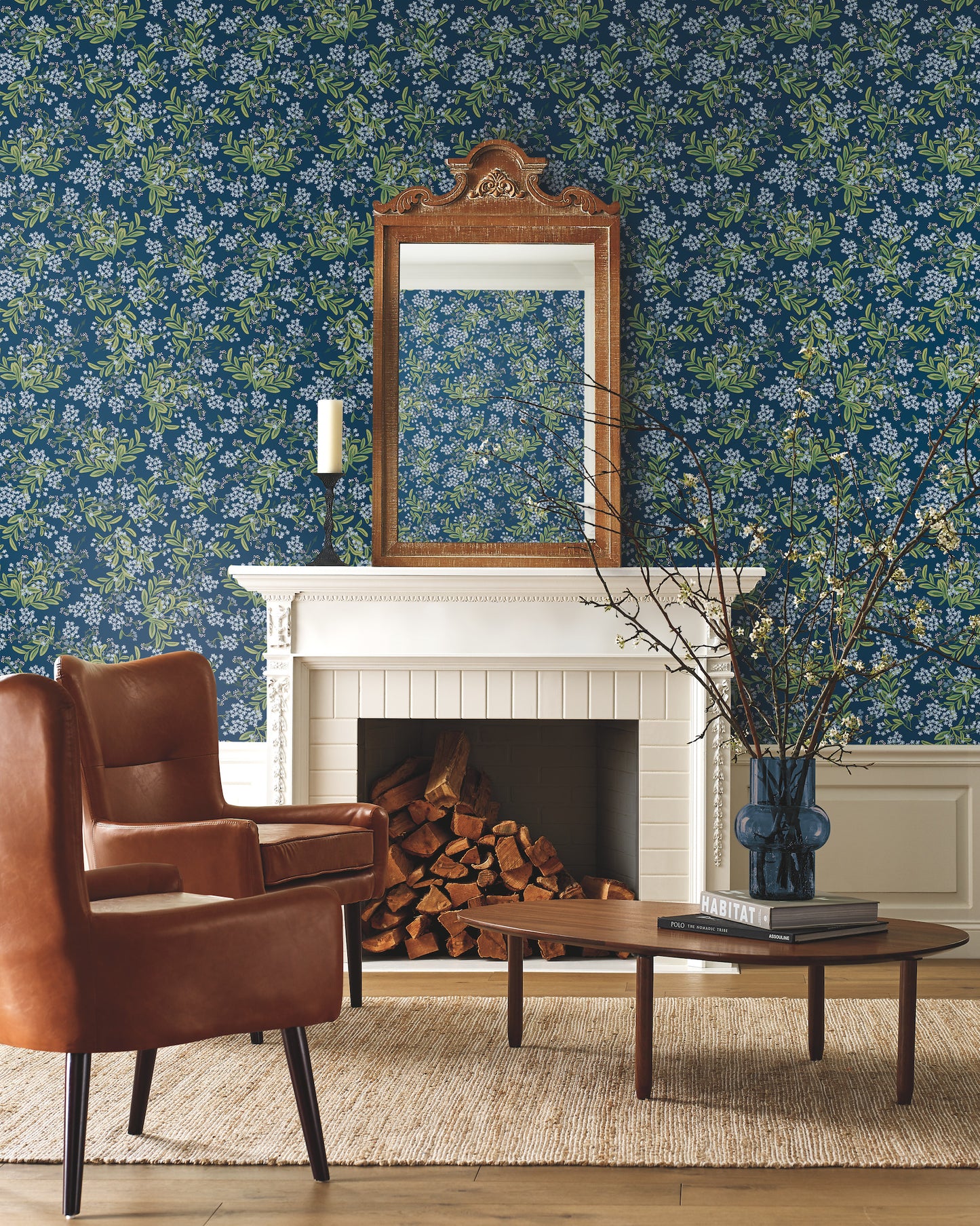 York Wallcoverings Rifle Paper Co. Second Edition Cornflower Purple and Green Wallpaper  Botanical Greens   - RP7385