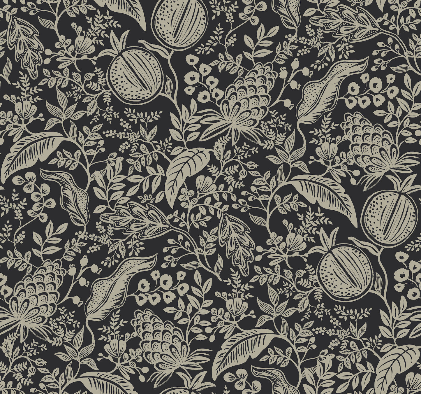 York Wallcoverings Rifle Paper Co. Second Edition Pomegranate Black Wallpaper  Botanical Blacks   - RP7389