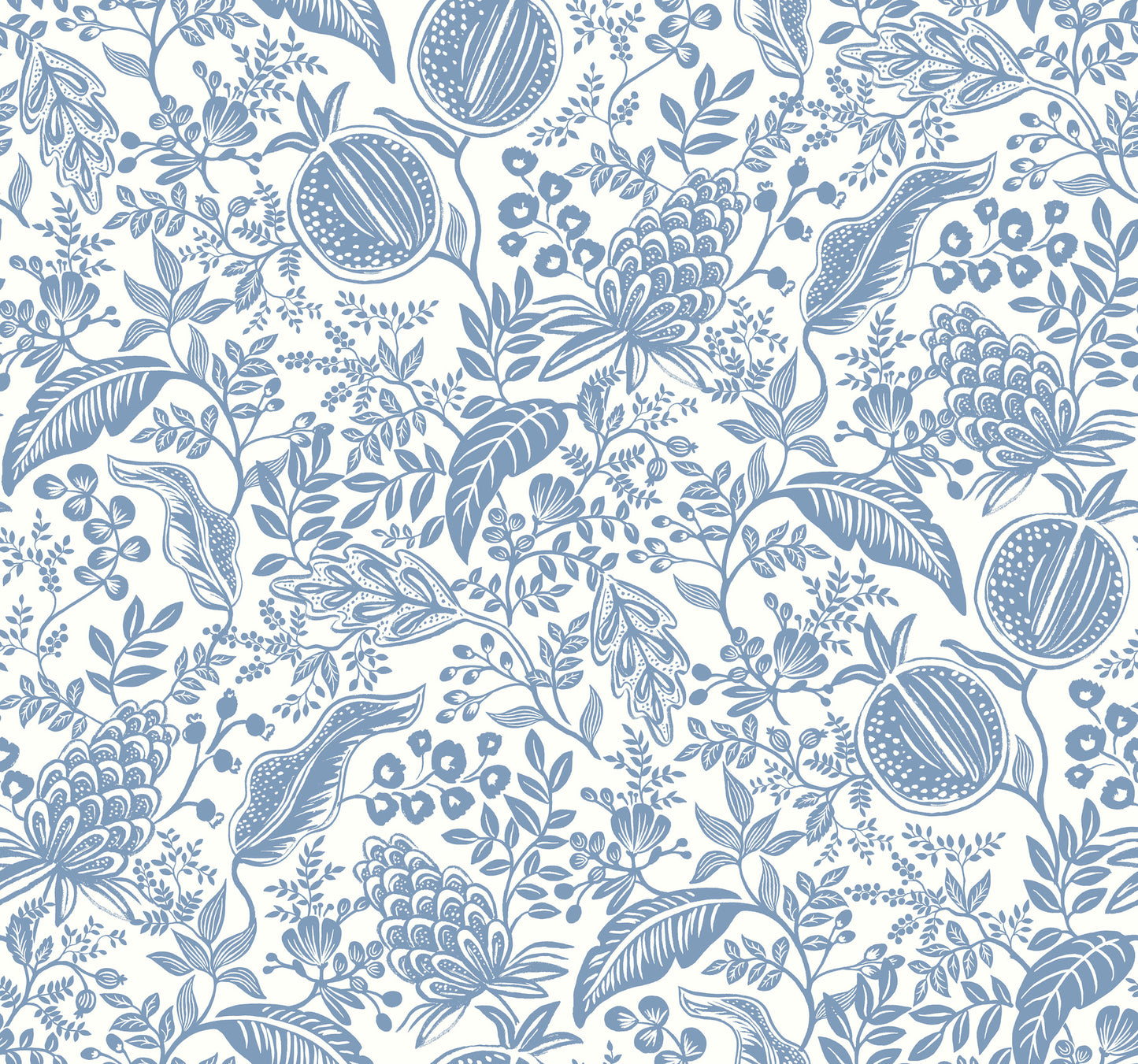York Wallcoverings Rifle Paper Co. Second Edition Pomegranate White and Blue Wallpaper  Botanical Whites and Off-Whites   - RP7390