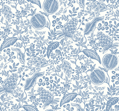 York Wallcoverings Rifle Paper Co. Second Edition Pomegranate White and Blue Wallpaper  Botanical Whites and Off-Whites   - RP7390