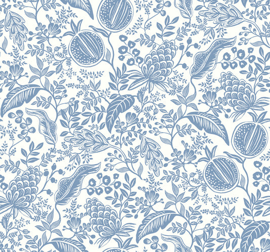 York Wallcoverings Rifle Paper Co. Second Edition Pomegranate White and Blue Wallpaper  Botanical Whites and Off-Whites   - RP7390