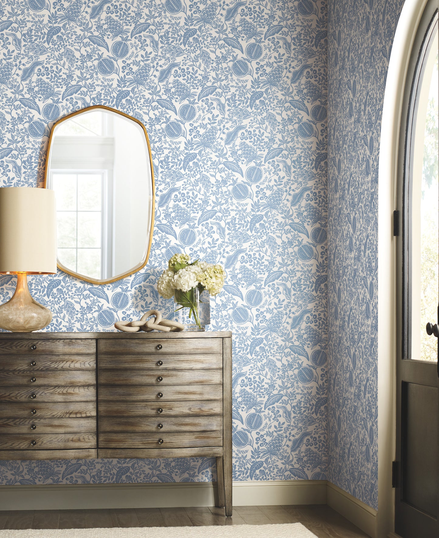 York Wallcoverings Rifle Paper Co. Second Edition Pomegranate White and Blue Wallpaper  Botanical Whites and Off-Whites   - RP7390