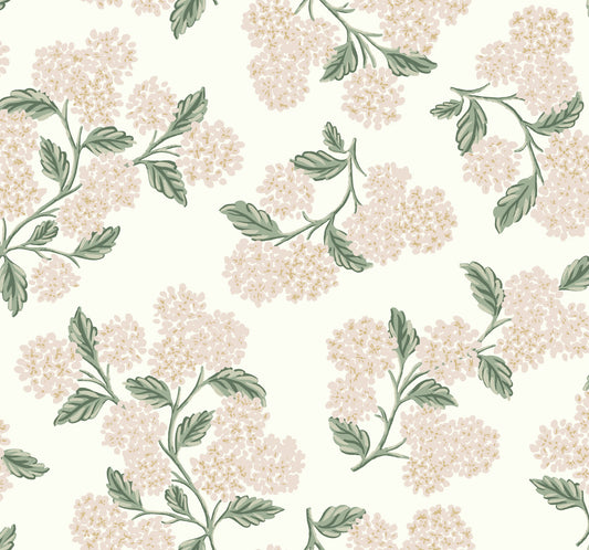 York Wallcoverings Rifle Paper Co. Second Edition Hydrangea Beige and Pink Wallpaper  Florals and Flowers Pinks   - RP7393