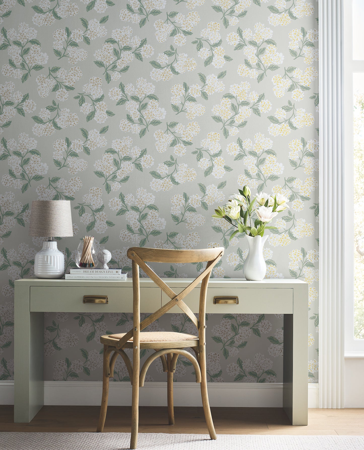 York Wallcoverings Rifle Paper Co. 3rd Edition Hydrangea Beige Wallpaper  Florals and Flowers Neutrals   - RP7394