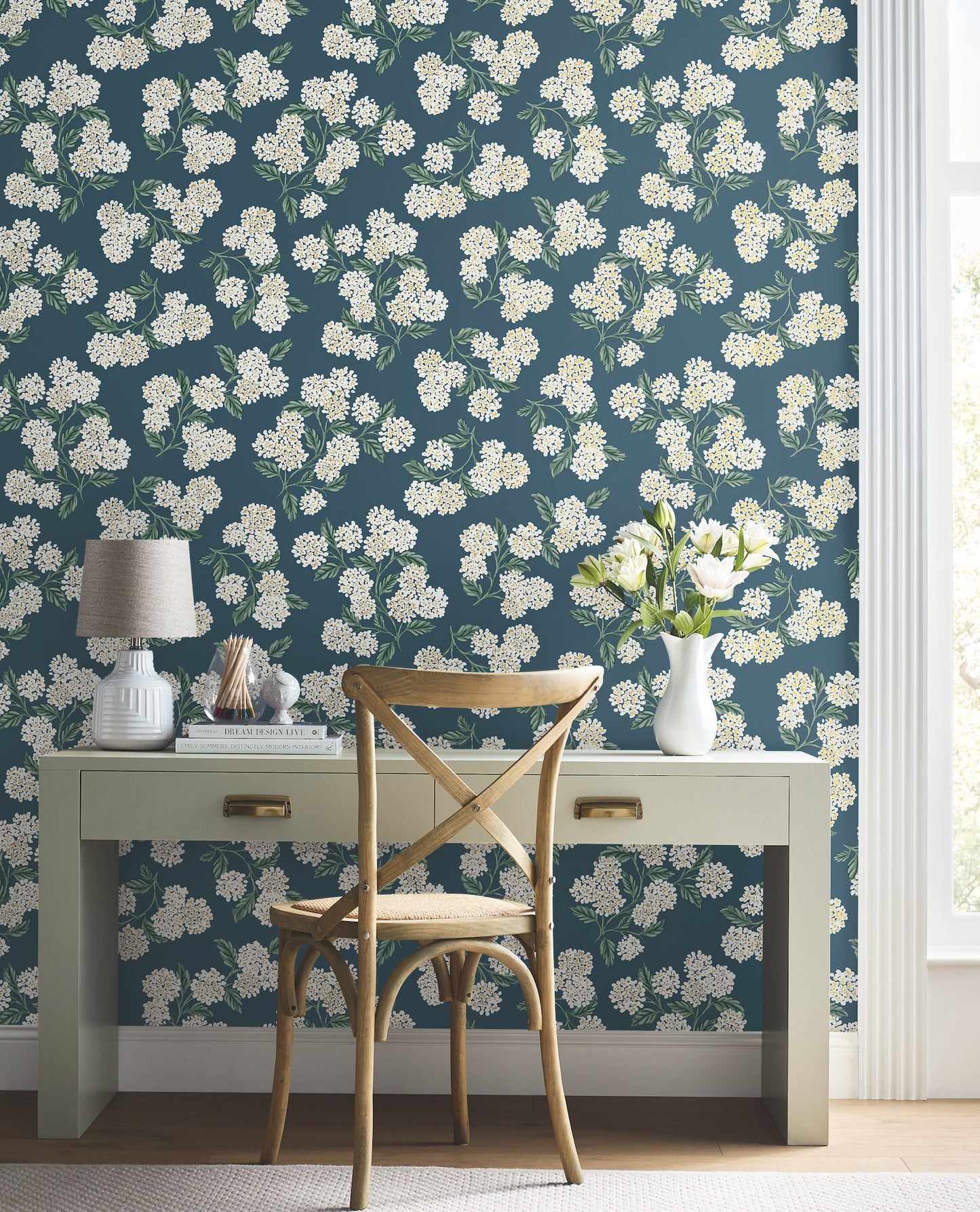 York Wallcoverings Rifle Paper Co. 3rd Edition Hydrangea Blue Wallpaper  Florals and Flowers Blues   - RP7395