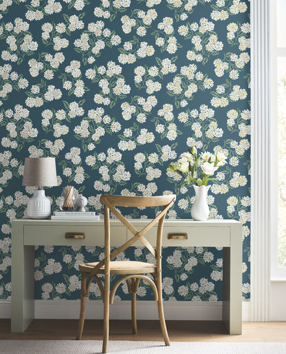 York Wallcoverings Rifle Paper Co. 3rd Edition Hydrangea Blue Wallpaper  Florals and Flowers Blues   - RP7395