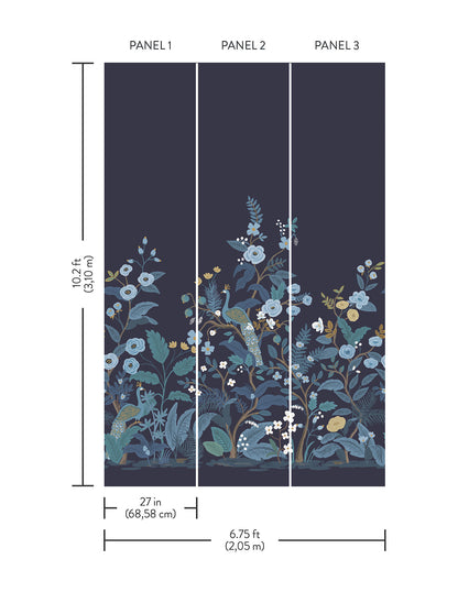 York Wallcoverings Rifle Paper Co. 3rd Edition Peacock Navy Wall Mural Feature Wall Animals and Insects Blues   - RP7396M