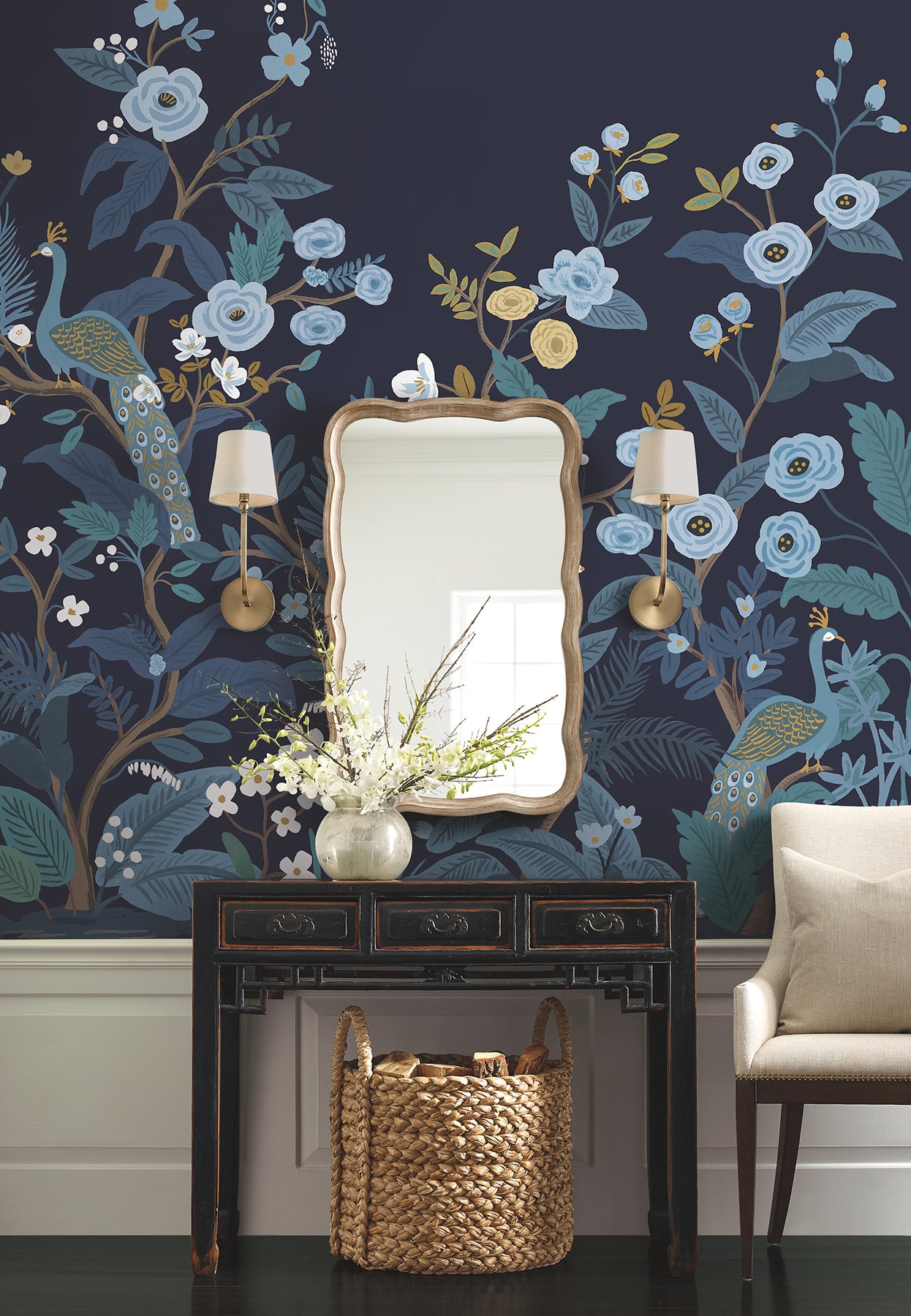 York Wallcoverings Rifle Paper Co. 3rd Edition Peacock Navy Wall Mural Feature Wall Animals and Insects Blues   - RP7396M