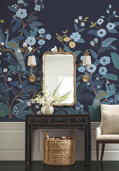 York Wallcoverings Rifle Paper Co. 3rd Edition Peacock Navy Wall Mural Feature Wall Animals and Insects Blues   - RP7396M