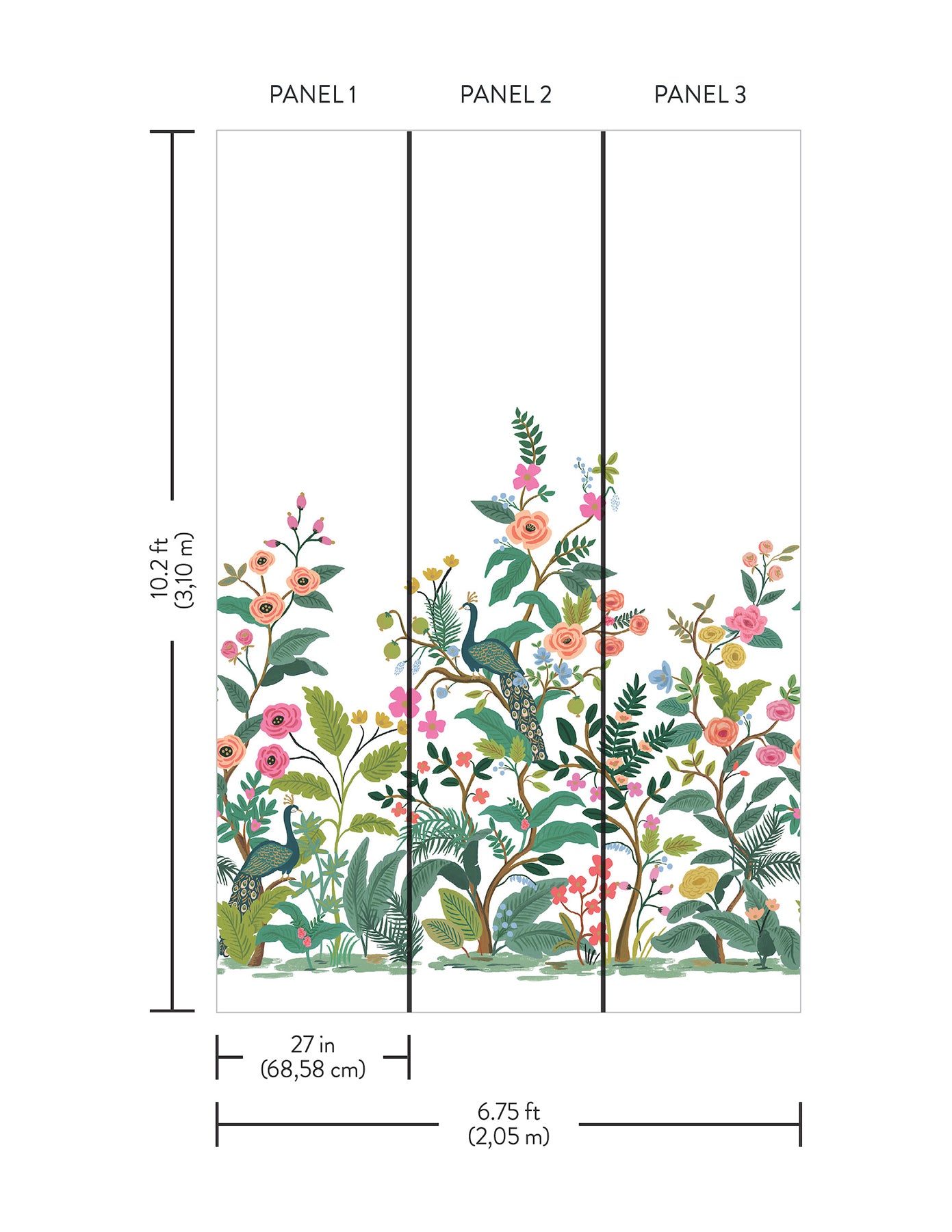 York Wallcoverings Rifle Paper Co. Second Edition Peacock White Wall Mural Feature Wall Animals and Insects Greens   - RP7397M