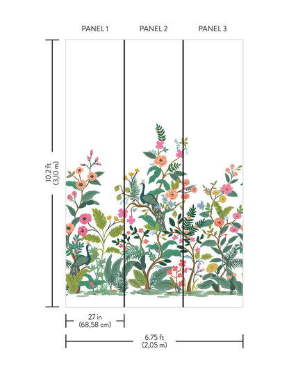 York Wallcoverings Rifle Paper Co. Second Edition Peacock White Wall Mural Feature Wall Animals and Insects Greens   - RP7397M