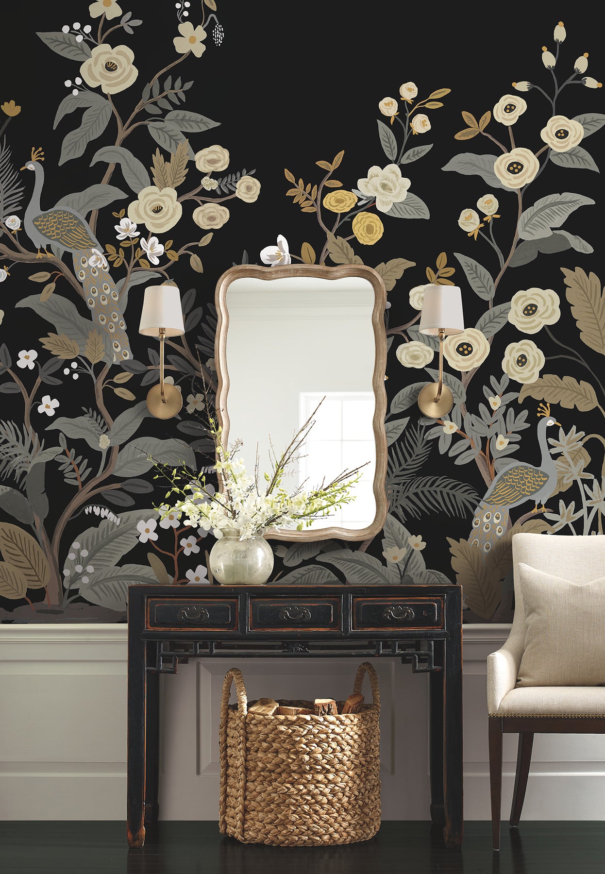 York Wallcoverings Industrial Interiors III Peacock Black Wall Mural Feature Wall Animals and Insects Blacks   - RP7399M