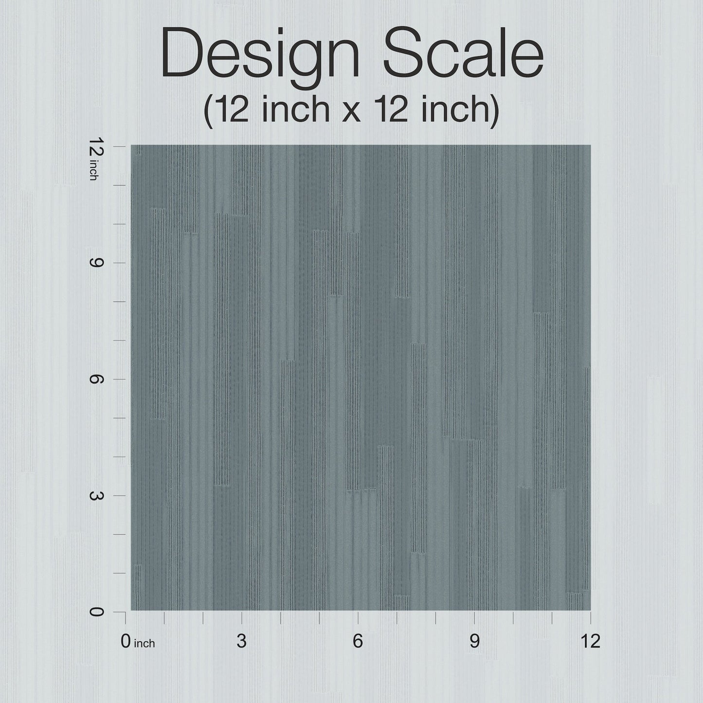 Gray textured wallpaper sample: 12x12 scale square with inch rulers along left & bottom edges.