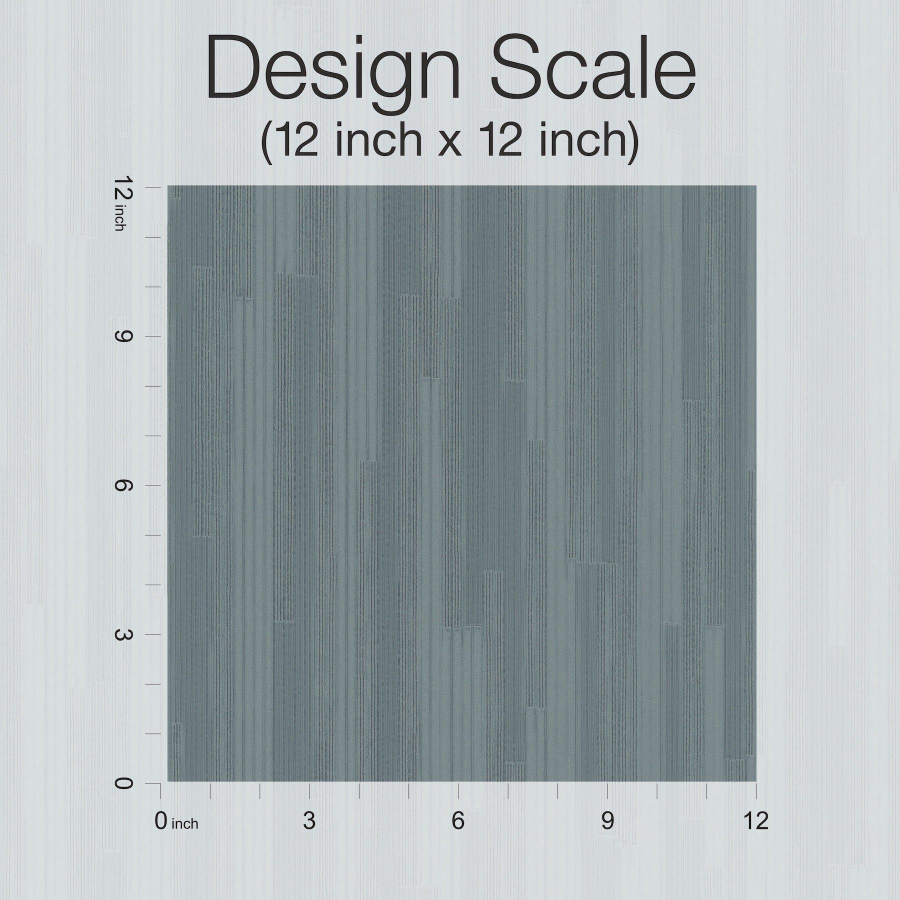 Gray textured wallpaper sample: 12x12 scale square with inch rulers along left & bottom edges.