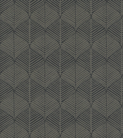 Dark charcoal wallpaper with black geometric leaf-pattern diamonds.