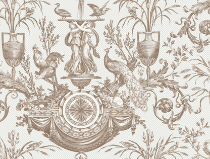 York Wallcoverings Toile Resource Library Avian Fountain Toile Mink Wallpaper Traditional Toile Whites and Off-Whites   - RT7812
