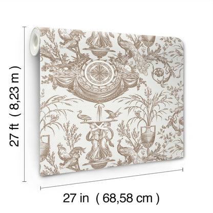 York Wallcoverings Toile Resource Library Avian Fountain Toile Mink Wallpaper Traditional Toile Whites and Off-Whites   - RT7812