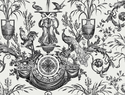 York Wallcoverings Toile Resource Library Avian Fountain Toile Black Wallpaper Traditional Toile Whites and Off-Whites   - RT7813