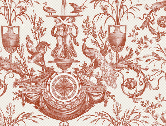 York Wallcoverings Toile Resource Library Avian Fountain Toile Brick Wallpaper Traditional Toile Whites and Off-Whites   - RT7814