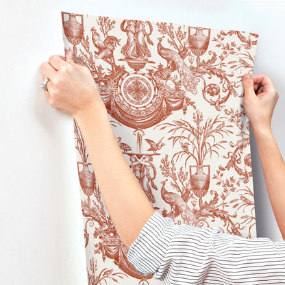 York Wallcoverings Toile Resource Library Avian Fountain Toile Brick Wallpaper Traditional Toile Whites and Off-Whites   - RT7814