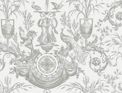 York Wallcoverings Toile Resource Library Avian Fountain Toile Grey Wallpaper Traditional Toile Whites and Off-Whites   - RT7815