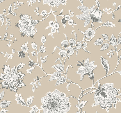 York Wallcoverings Toile Resource Library Sutton Taupe Wallpaper Coastal Toile Beiges   - RT7822