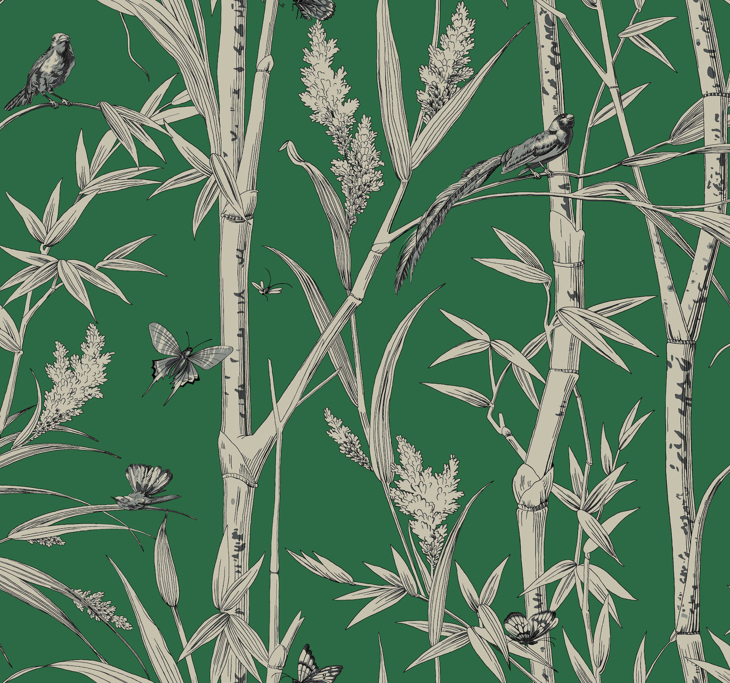 York Wallcoverings Toile Resource Library Bambou Toile Green Wallpaper Transitional Toile Greens   - RT7831