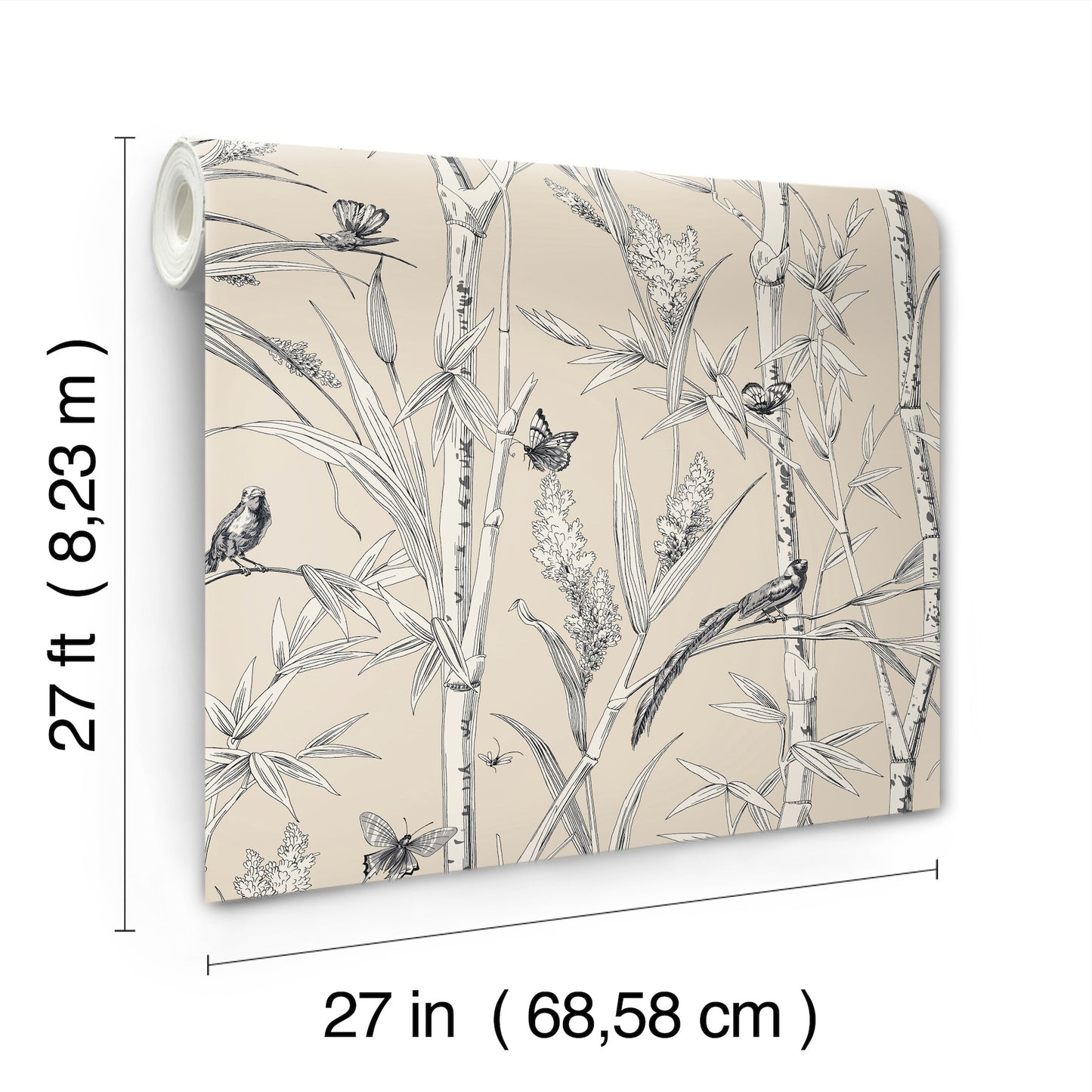 York Wallcoverings Toile Resource Library Bambou Toile Beige Wallpaper Transitional Toile Beiges   - RT7832