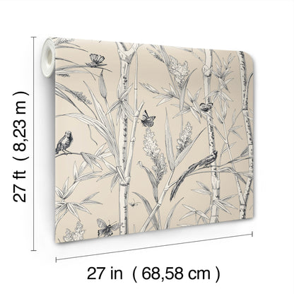 York Wallcoverings Toile Resource Library Bambou Toile Beige Wallpaper Transitional Toile Beiges   - RT7832