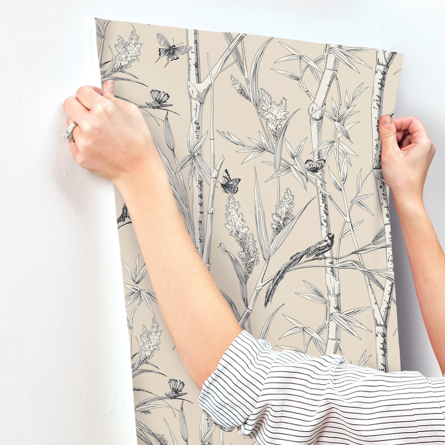 York Wallcoverings Toile Resource Library Bambou Toile Beige Wallpaper Transitional Toile Beiges   - RT7832