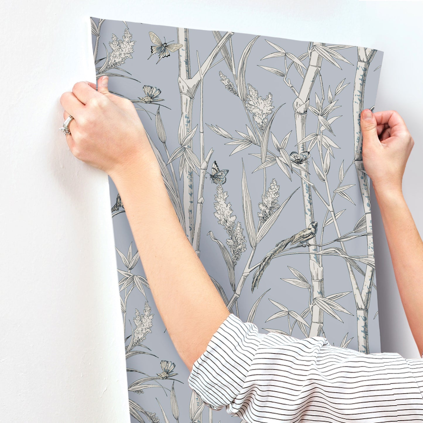 York Wallcoverings Toile Resource Library Bambou Toile Sky Blue Wallpaper Transitional Toile Blues   - RT7833