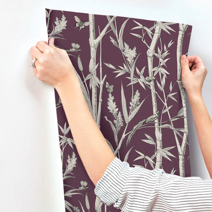 York Wallcoverings Toile Resource Library Bambou Toile Burgundy Wallpaper Transitional Toile Purples   - RT7835